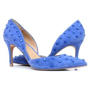G.I.L.I. JILLEE Women's 11 Blue Suede Leather Studded Pointed Toe Pumps